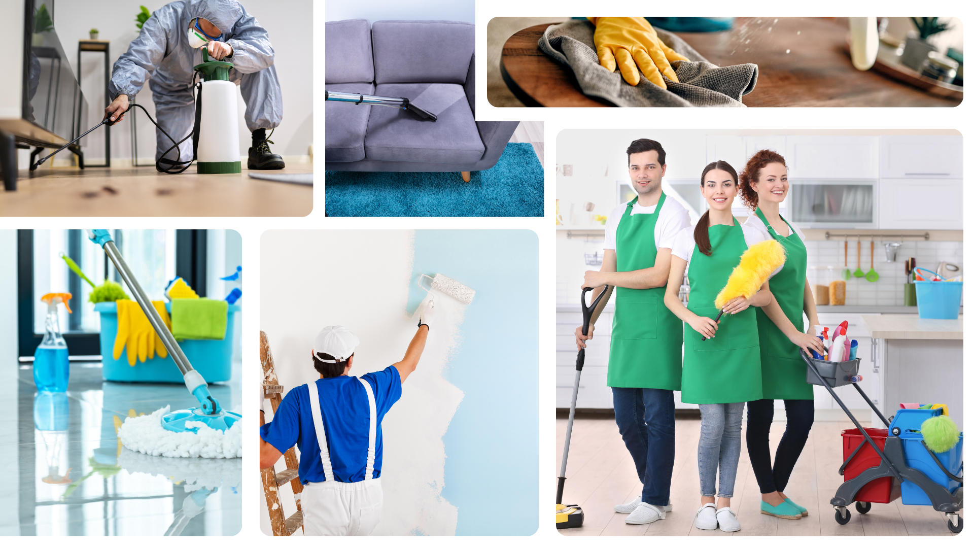 Professional cleaning team giving thumbs up
